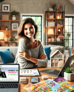 Femme exerçant une activité éducative et ludique maison