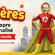 Bannière Fête des Pères pour Super Papa, dessin animé personnalisé avec photo et prénom de Papa, cadeau original à regarder en famille.