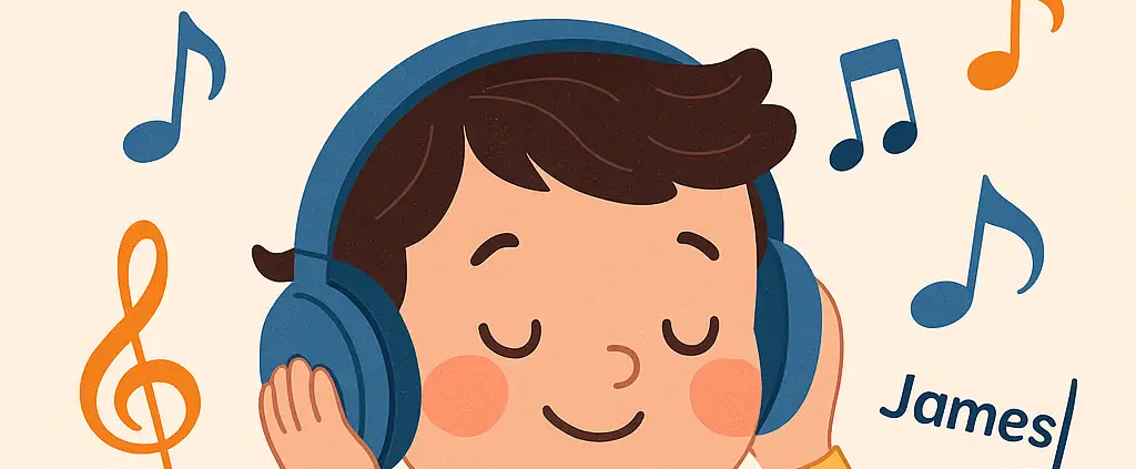 illustration enfant écoutant ses chansons personnalisées à son prénom