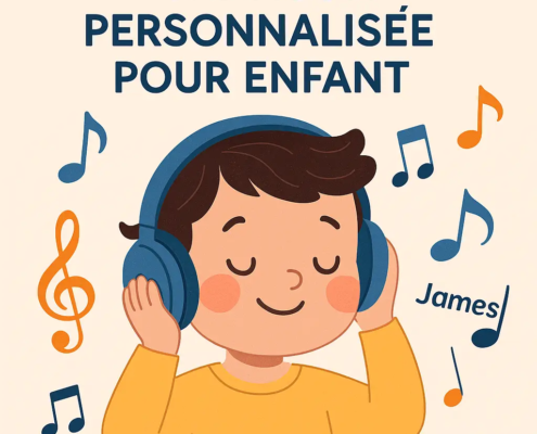illustration enfant écoutant ses chansons personnalisées à son prénom