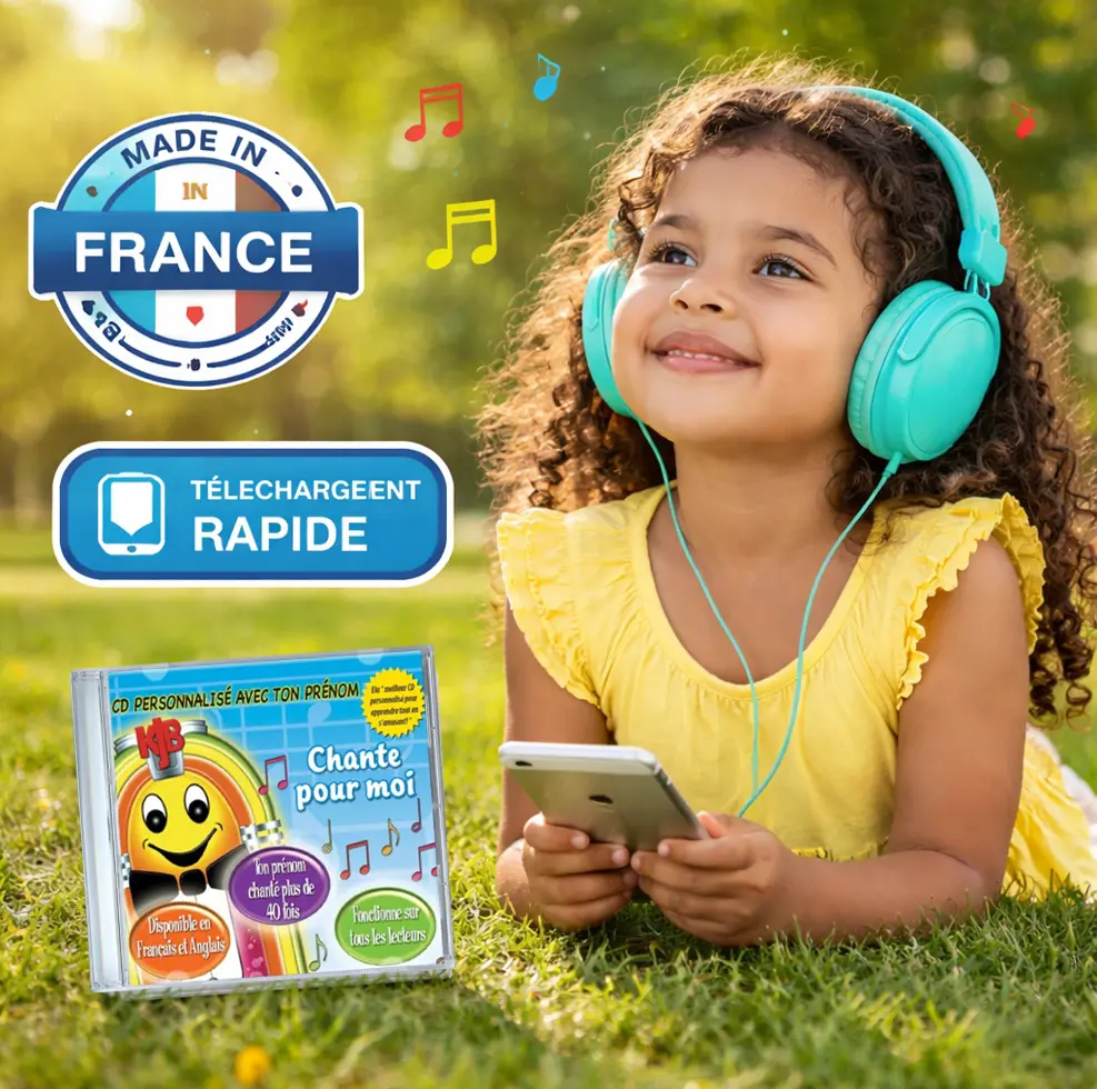enfant-fait-en-france-album-personnalise-france Enfant écoutant un album personnalisé en studio d’enregistrement en France avec casque audio