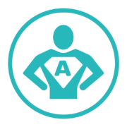 Icône enfant héros dans un dessin animé personnalisé avec prénom et photo