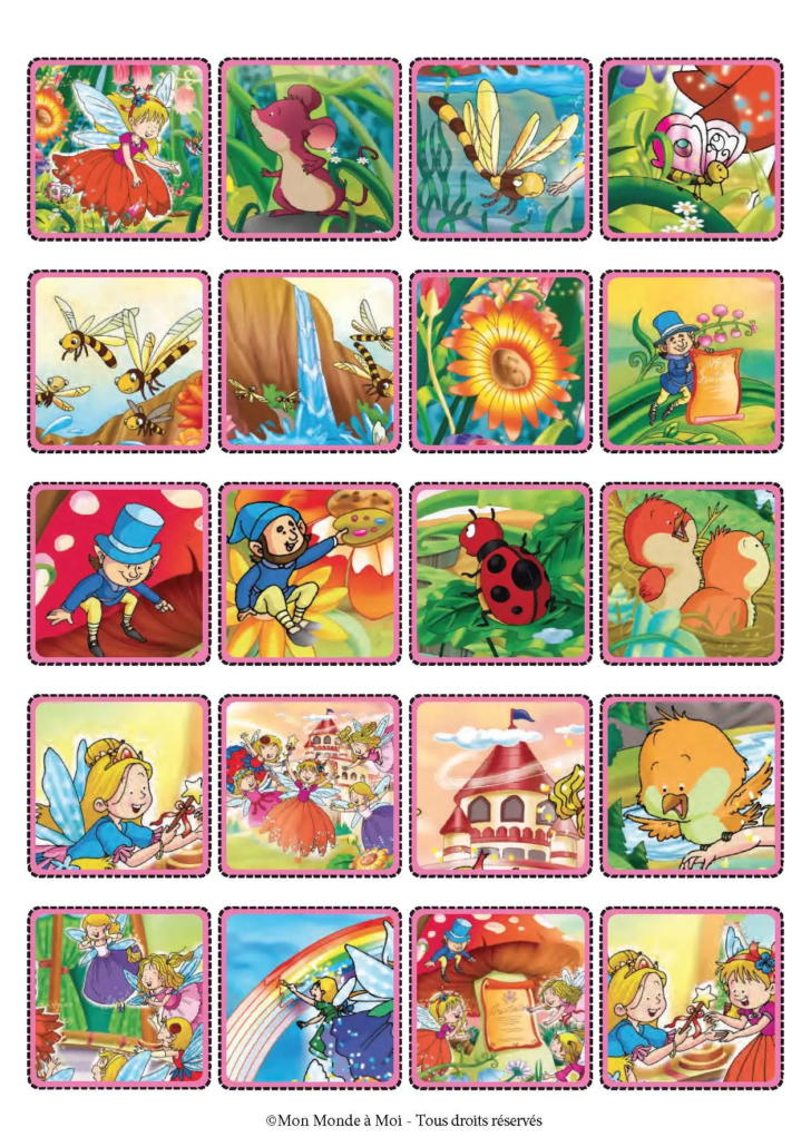 jeu-enfant-activite-calme jeu de mémoire sur le theme des fées dans cahier d'activité